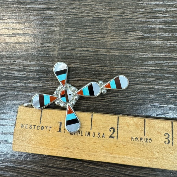 Zuni Native American Sterling Silver Inlay Cross-Signed - Picture 5 of 7